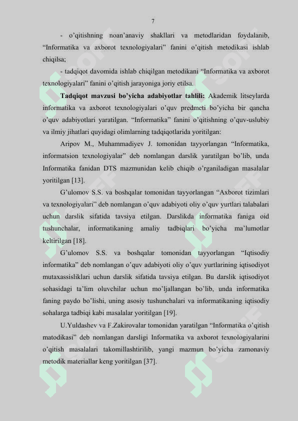 AKADEMIK LITSEYLARDA INFORMATIKA VA AXBOROT TEXNOLOGIYALARI KURSIDA O‘QITISHNING NOAN’ANAVIY SHAKLLARI VA METODLARIDAN FOYDALANISH METODIKASI 7