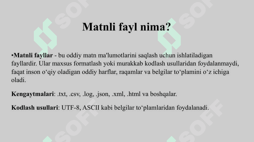 Fayllar bilan ishlash. Matn fayl bilan ishlash sinflari 3