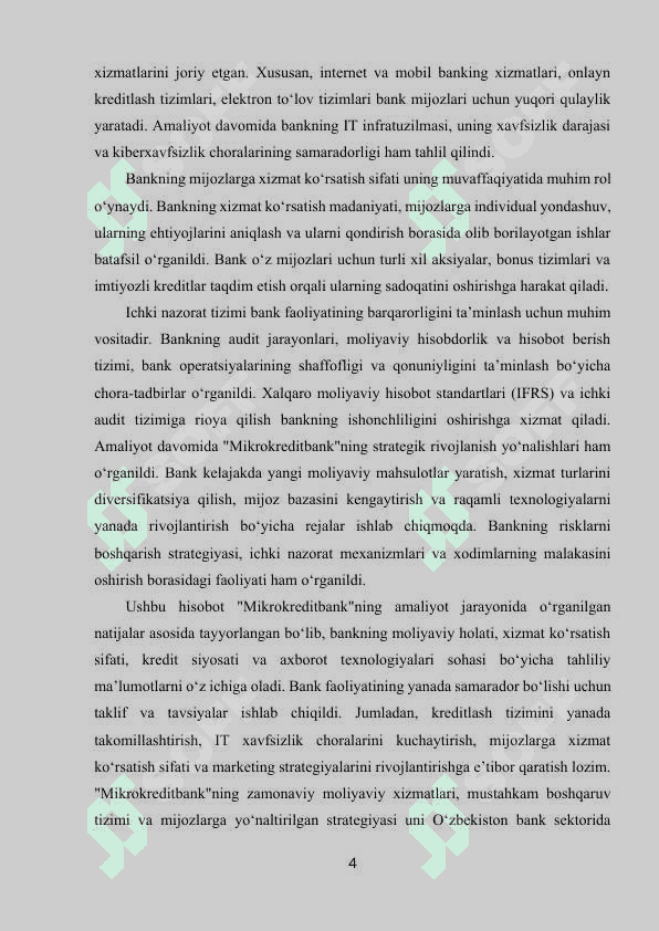 MIKROKREDITBANK AMALIYOT HISOBOTI 4