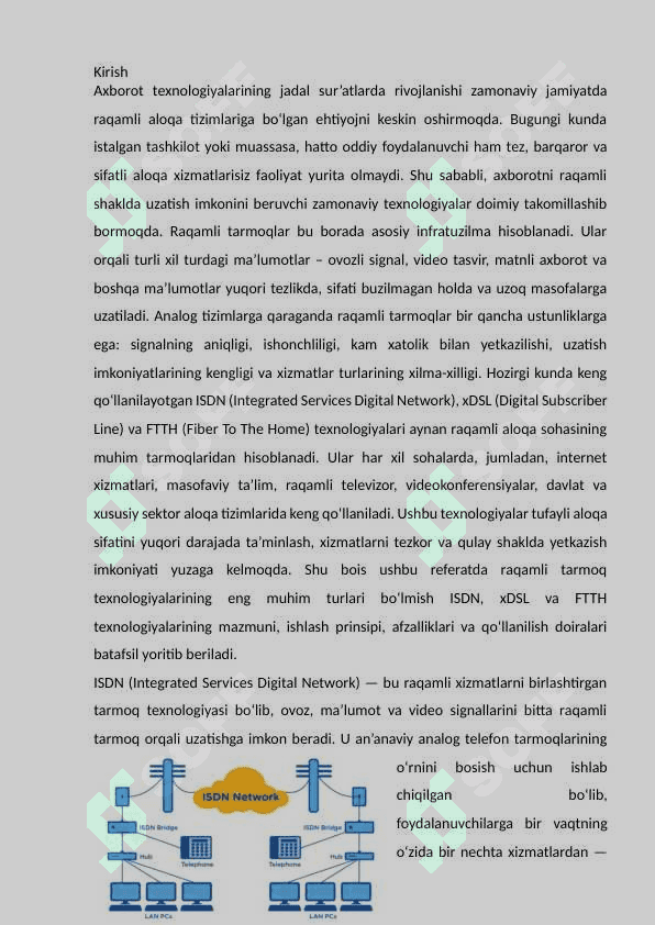 Raqamli tarmoq texnologiyalari ISDN, xDSL, FTTH 3