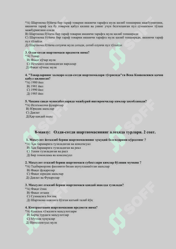 Fuqarolik huquqidan 100 talik test javobi bilan 7