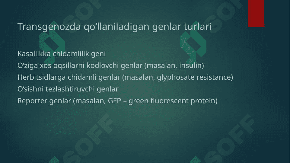 Transgenozning biologik xususiyatlari. 5