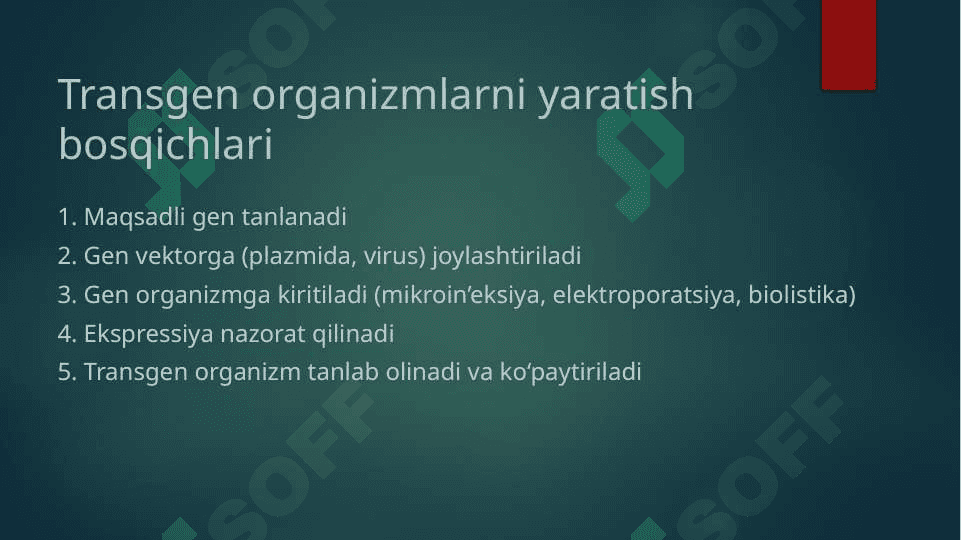 Transgenozning biologik xususiyatlari. 6