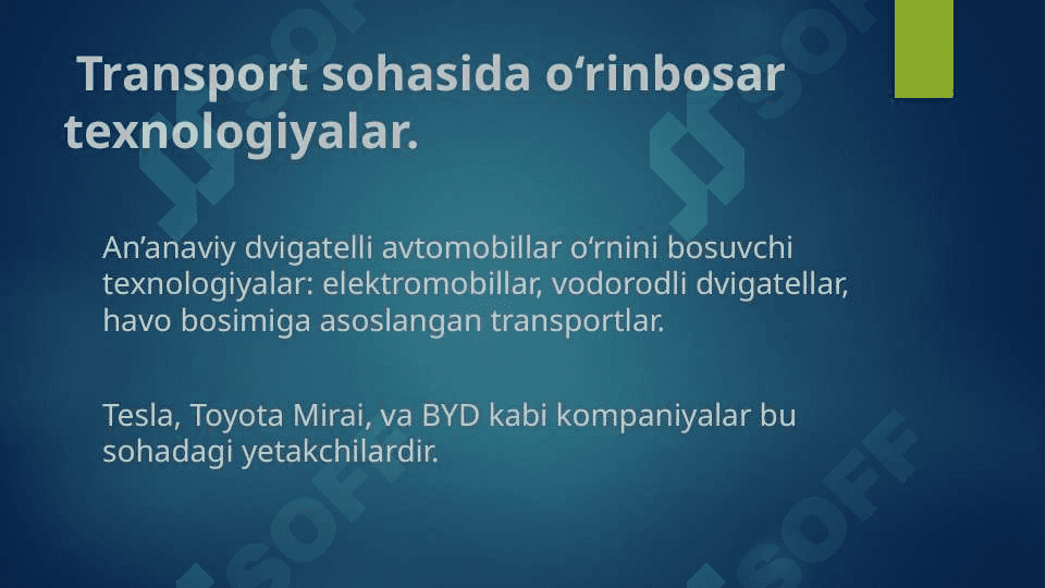 Har xil sohaalarda o'rinbosarlar  (alternativalar ) olish. 6