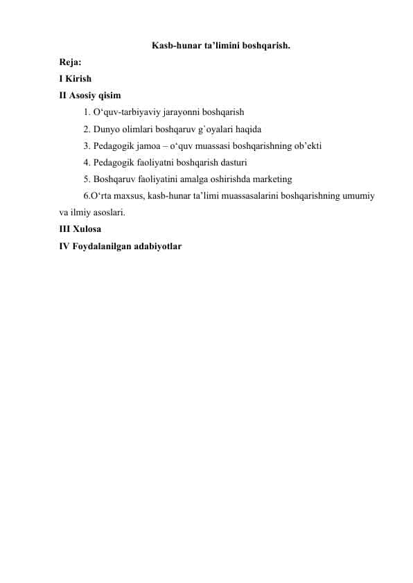Kasb-hunar ta’limini boshqarish 1