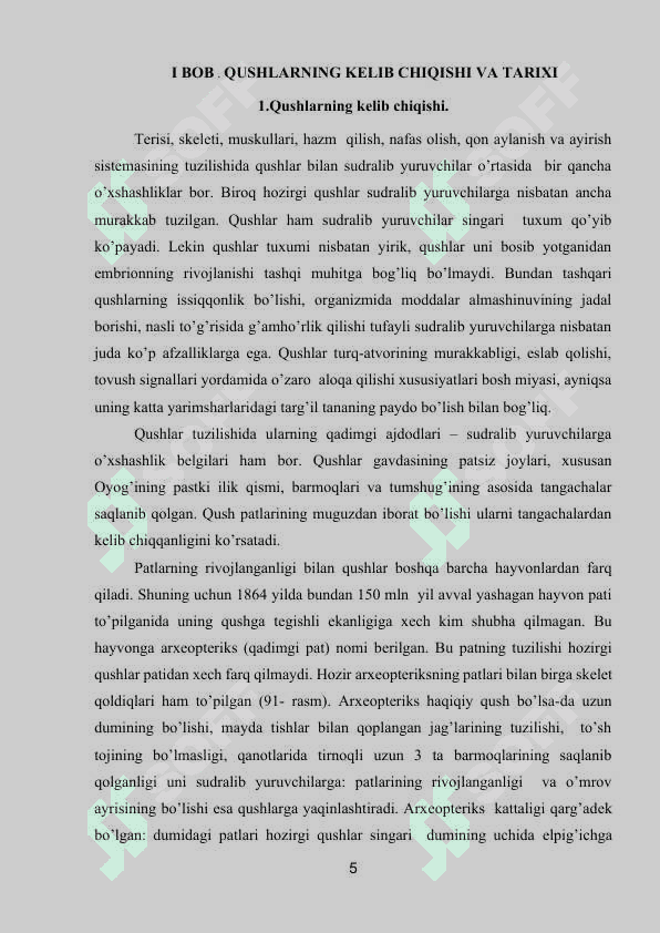 QUSHLARNING KЕLIB CHIQISHI VA TARIXI. QUSHLARNING SISTEMATIKASI VA XILMA-XILLIGI 4