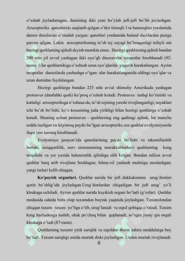 QUSHLARNING KЕLIB CHIQISHI VA TARIXI. QUSHLARNING SISTEMATIKASI VA XILMA-XILLIGI 5