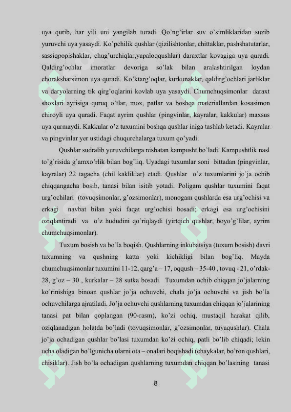 QUSHLARNING KЕLIB CHIQISHI VA TARIXI. QUSHLARNING SISTEMATIKASI VA XILMA-XILLIGI 7