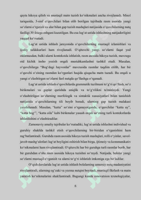 3-sinf o’qish darslarida lug’at ustida ishlash jarayonida rasmli testlardan foydalanish 6