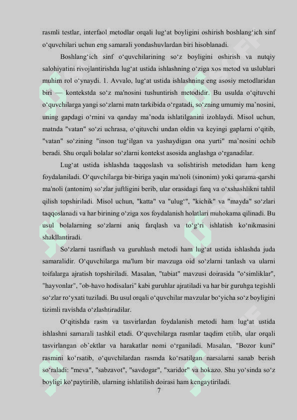 3-sinf o’qish darslarida lug’at ustida ishlash jarayonida rasmli testlardan foydalanish 7