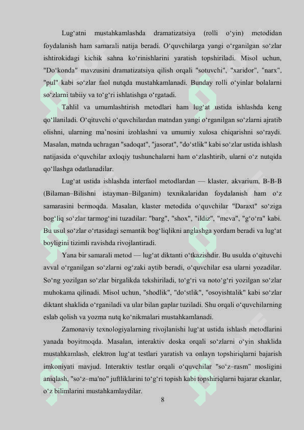 3-sinf o’qish darslarida lug’at ustida ishlash jarayonida rasmli testlardan foydalanish 8