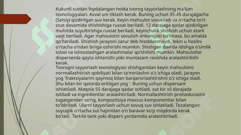 Tvorogni ishlab chiqarish texnologiyasini 5