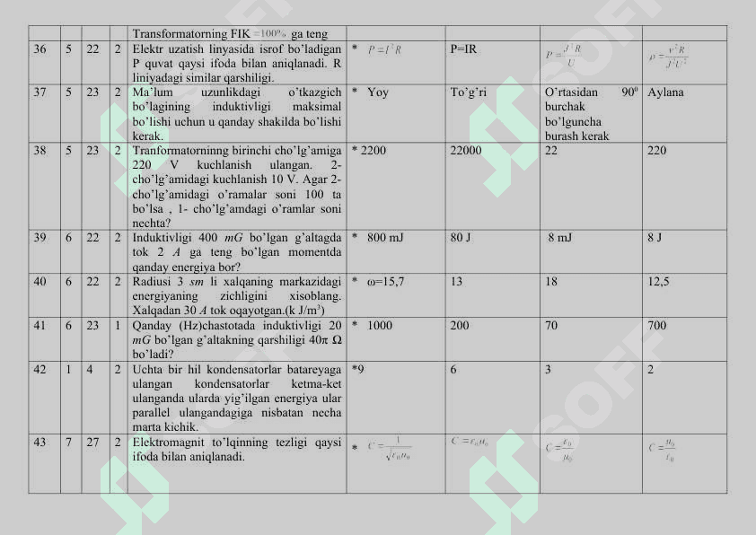 Fizika fanidan test 6