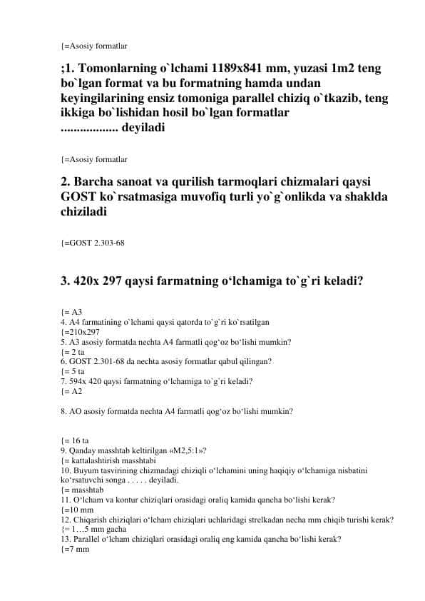 chizmachilik arxitektura test javoblari