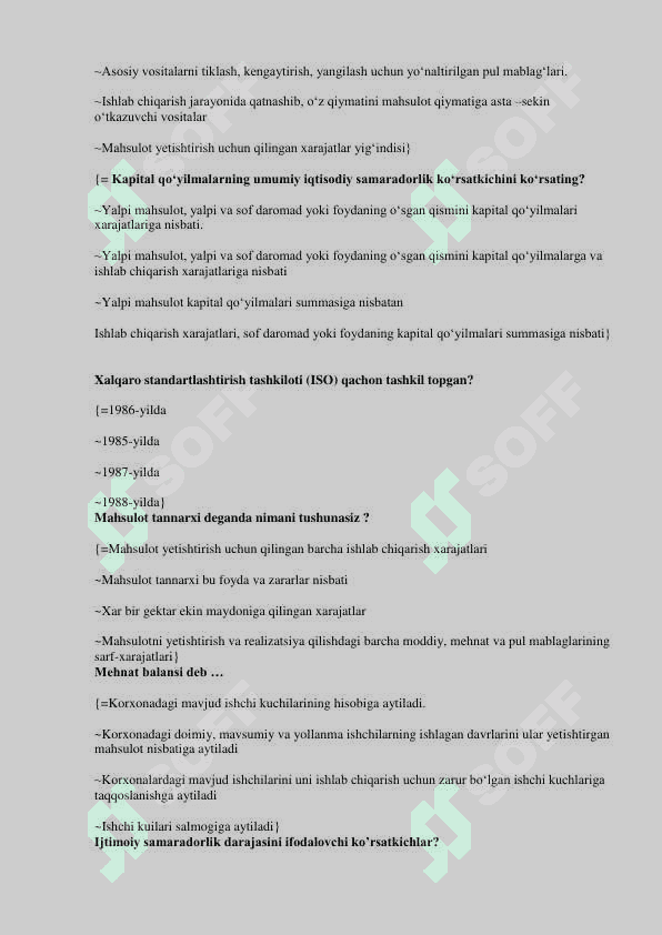Iqtisod moliya test javoblar 5