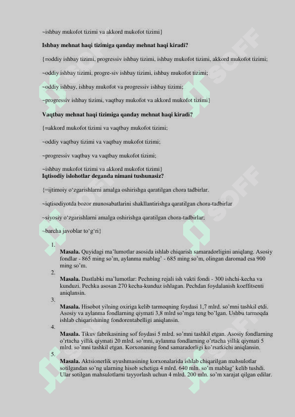 Iqtisod moliya test javoblar 7