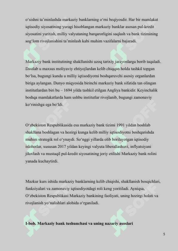 MARKAZIY BANKLARNING TARIXAN PAYDO BO'LISHI,SHAKLLANISHI VA RIVOJLANISHI 5
