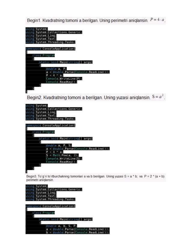 C++ qudrat abdurahimov javoblari bilan Begin
