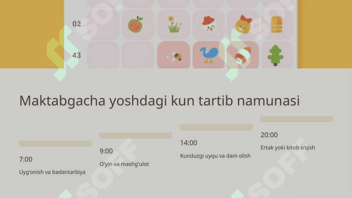 Turli yoshdagi bolalar uchun kun tartibi 3