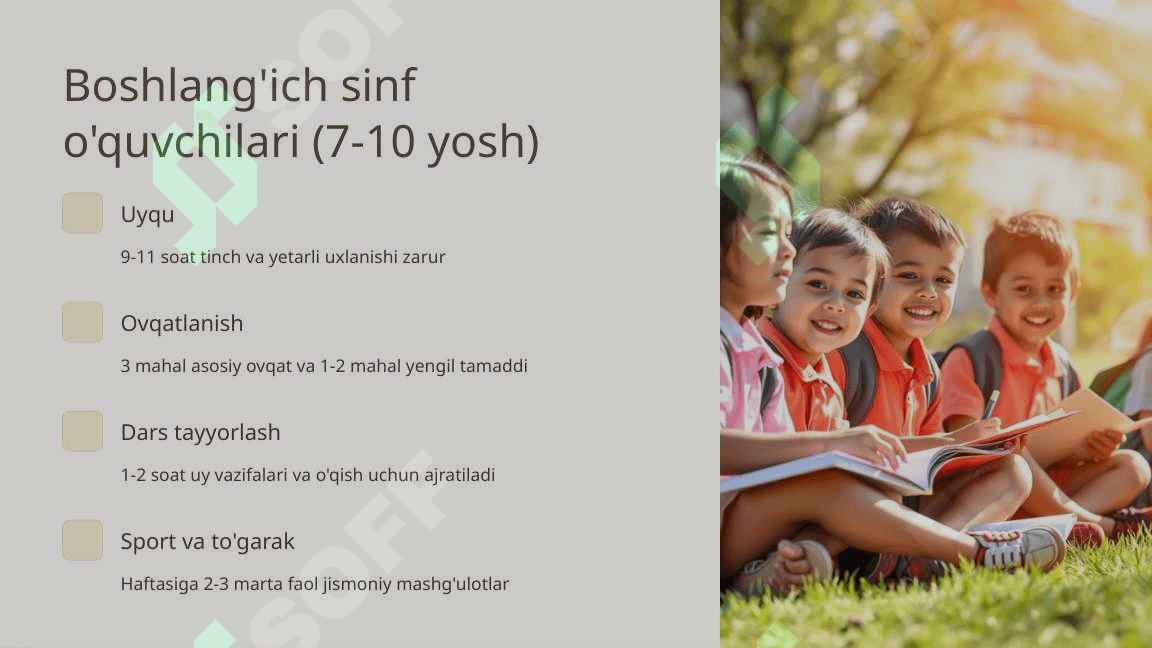 Turli yoshdagi bolalar uchun kun tartibi 4