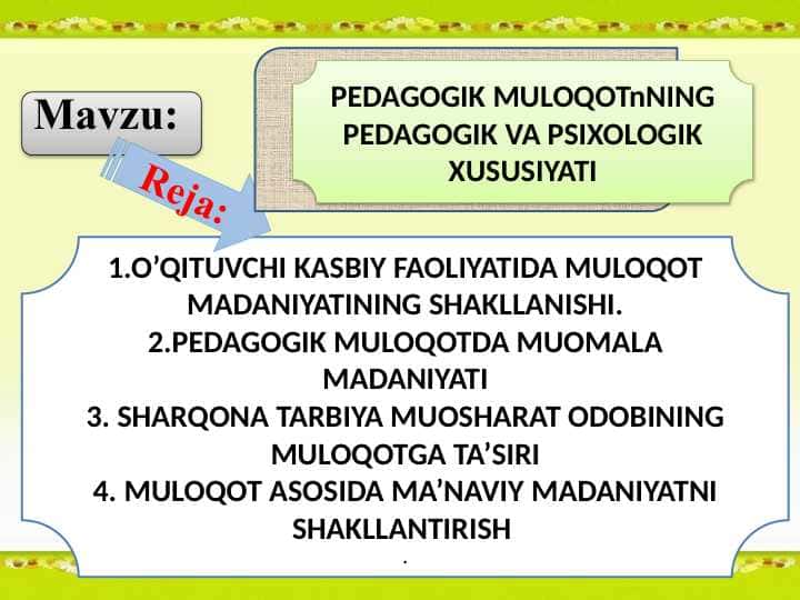 PEDAGOGIK MULOQOTnNING PEDAGOGIK VA PSIXOLOGIK XUSUSIYATI