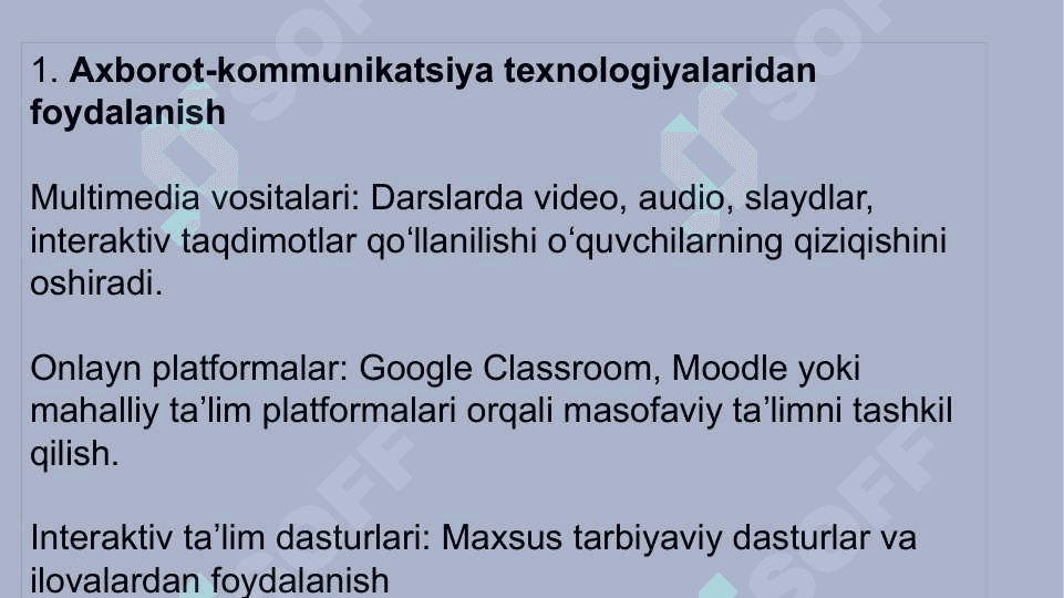 Zamonaviy axborot muhitida  tarbiya fanini ôqitishda qôyiladigan talablar. 8