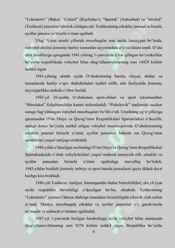 VOLEYBOLNING O ‘ZBEKISTONDAGI TARIXI VA RIVOJLANISHI 8