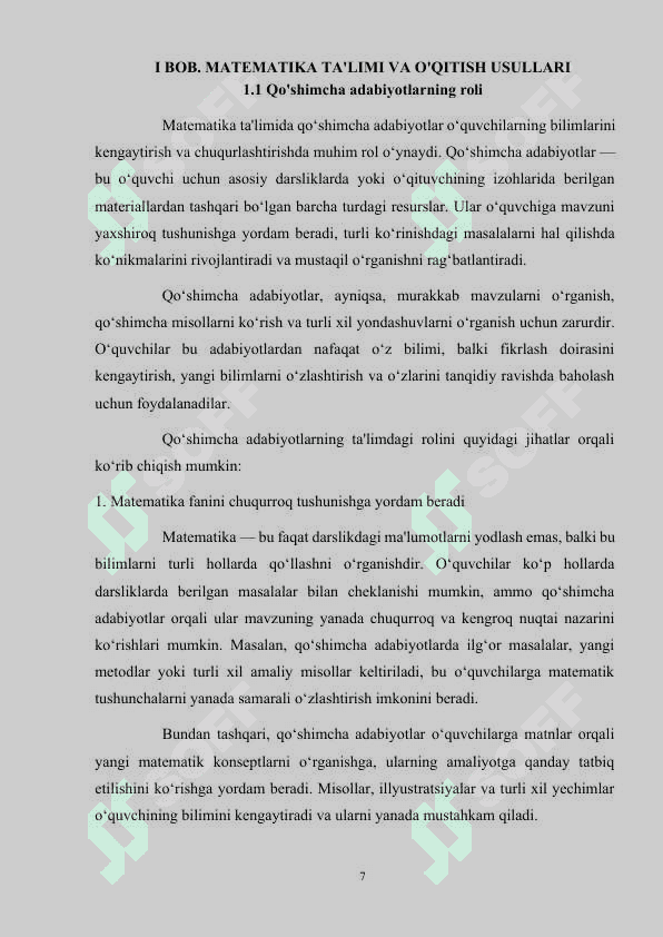 Matematika o’qitishda o’quvchilarni qo’shimcha adabiyotlar bilan va “Internet” resurslari bilan ishlashga o’rgatish muammolari 7