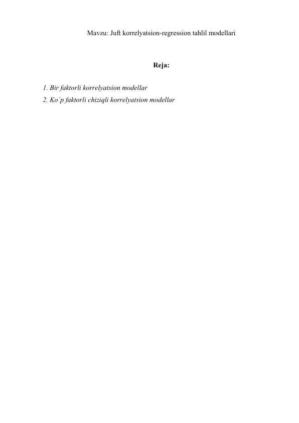 Juft korrelyatsion-regression tahlil modellari 1