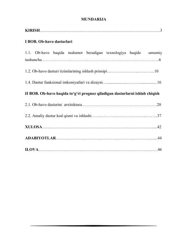Kurs ishi: Ob-Havo dasturini ishlab chiqish