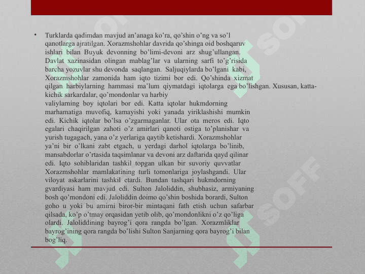 Xorazmshox davlatining harbiy tizimi.Qozilik ishlari.Ijtimoiy tabaqa va guruhlari. 6