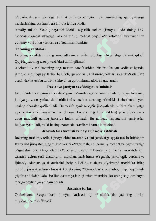 Jazo tushunchasi maqsadi. Vazifalari  va  turlari 25 5