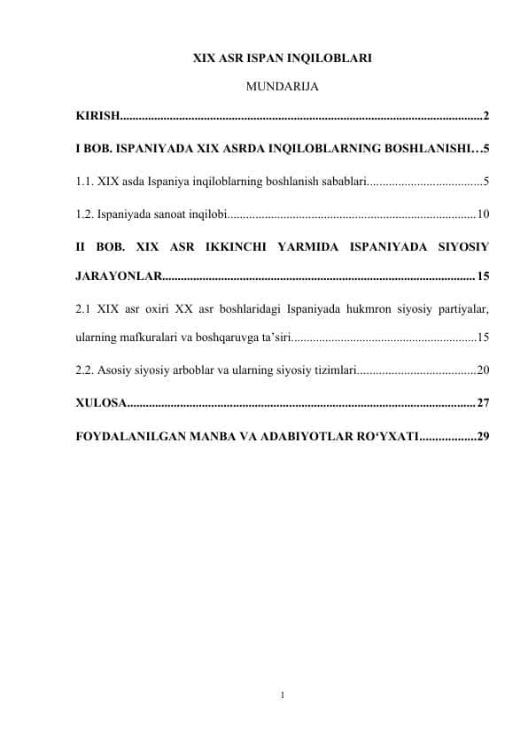 XIX ASR ISPAN INQILOBLARI   kurs ishi 1