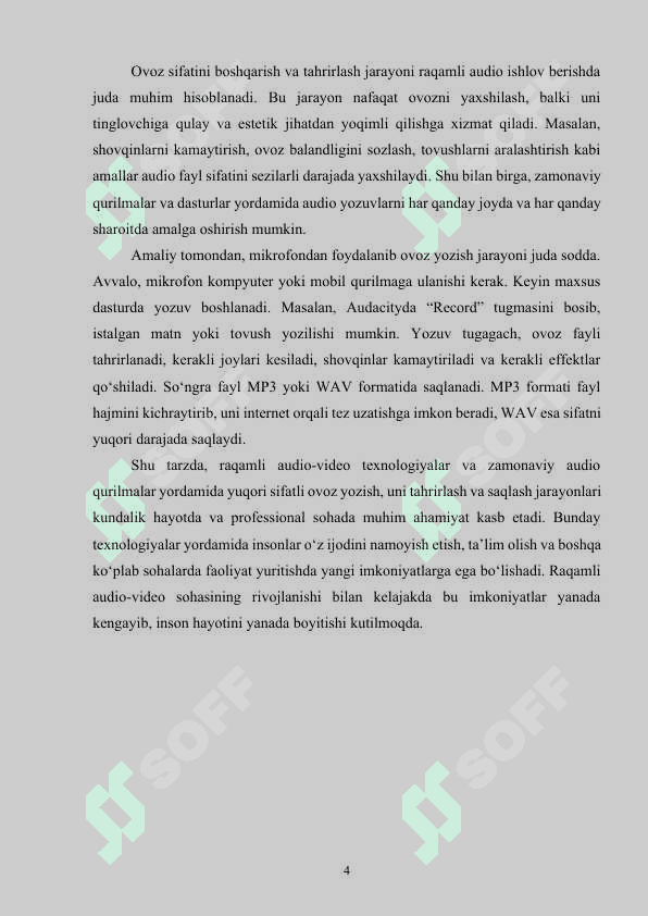 Raqamli audio-video qurilmalari va dasturlari. Zamonaviy audio qurilmalar va ulardan foydalanish usullari 4