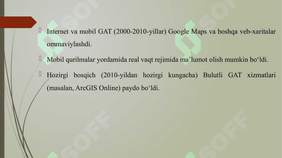 GEOGRAFIK AXBOROT TIZIMLARI (GAT) TUSHUNCHASI VA RIVOJLANISH TARIXI 4