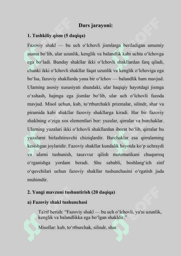 Fazoviy shakllar  Kub va uning elementlari dars ishlanma 3