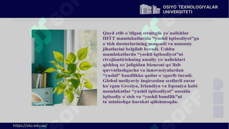 Rivоjlanayotgan mamlakatlarda “yashil iqtisоdiyot”ga o`tish tajribasi. 5
