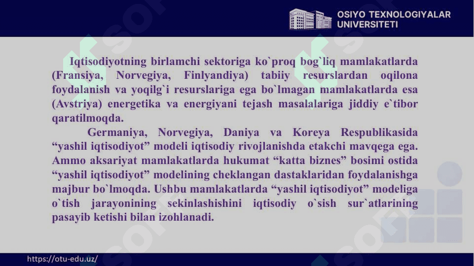 Rivоjlanayotgan mamlakatlarda “yashil iqtisоdiyot”ga o`tish tajribasi. 6