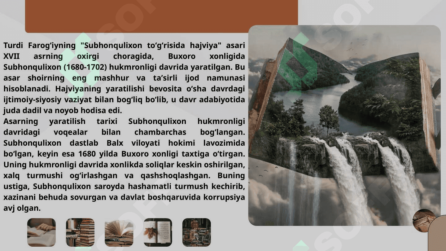TURDI FAROGʻIYNING "SUBHONQULIXON TOʻGʻRISIDA HAJV" ASARI TAHLILI 7