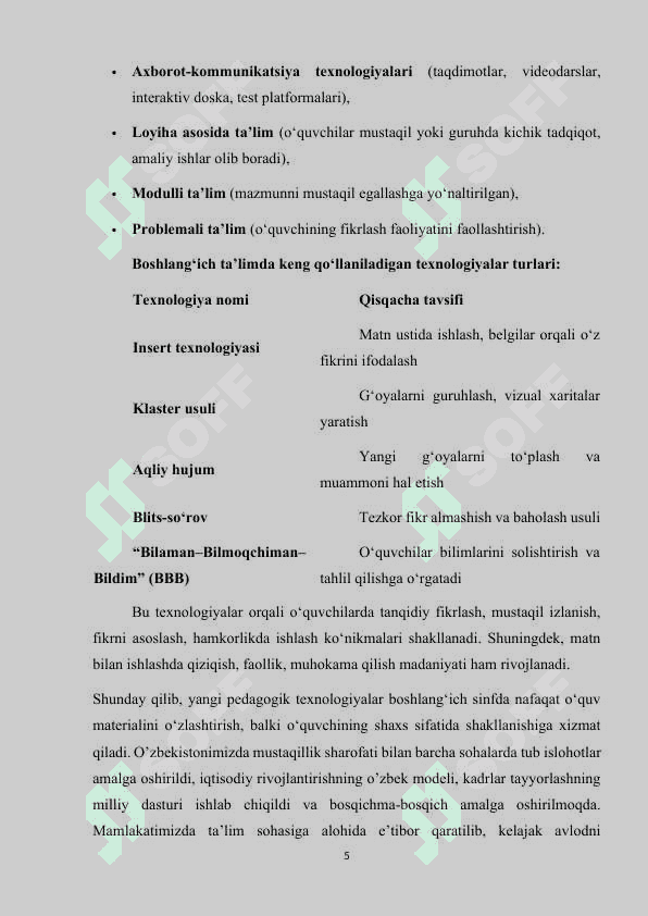 2-SINF O‘QISH SAVODXONLIGI DARSLIGIDAGI HUNNAR-ZAR,KASB-GAVHAR  BO‘LIMINI YANGI PEDAGOGIK TEXNOLOGIYALAR VOSITASIDA O‘RGANISH 5