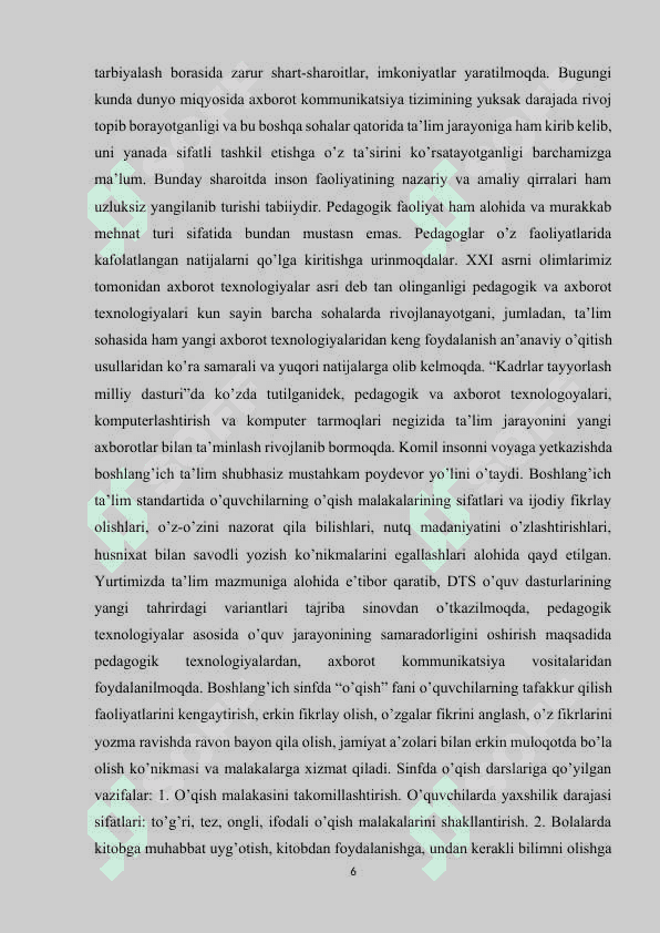 2-SINF O‘QISH SAVODXONLIGI DARSLIGIDAGI HUNNAR-ZAR,KASB-GAVHAR  BO‘LIMINI YANGI PEDAGOGIK TEXNOLOGIYALAR VOSITASIDA O‘RGANISH 6