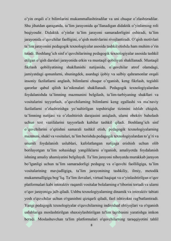 2-SINF O‘QISH SAVODXONLIGI DARSLIGIDAGI HUNNAR-ZAR,KASB-GAVHAR  BO‘LIMINI YANGI PEDAGOGIK TEXNOLOGIYALAR VOSITASIDA O‘RGANISH 8