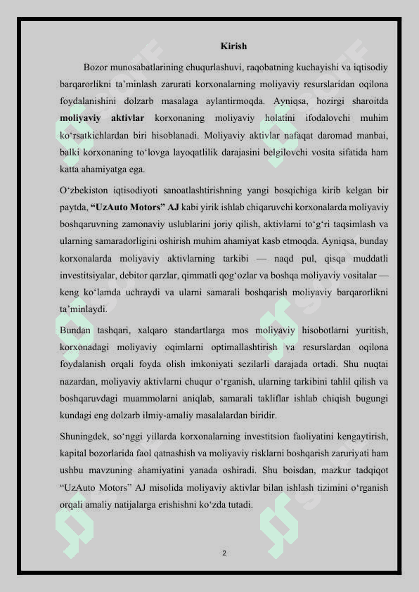 MOLIYAVIY AKTIVLAR(UzAuto Motors AJ MISOLIDA ) 2