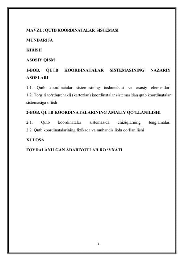 Qutb koordinatalar  sistemasi 1
