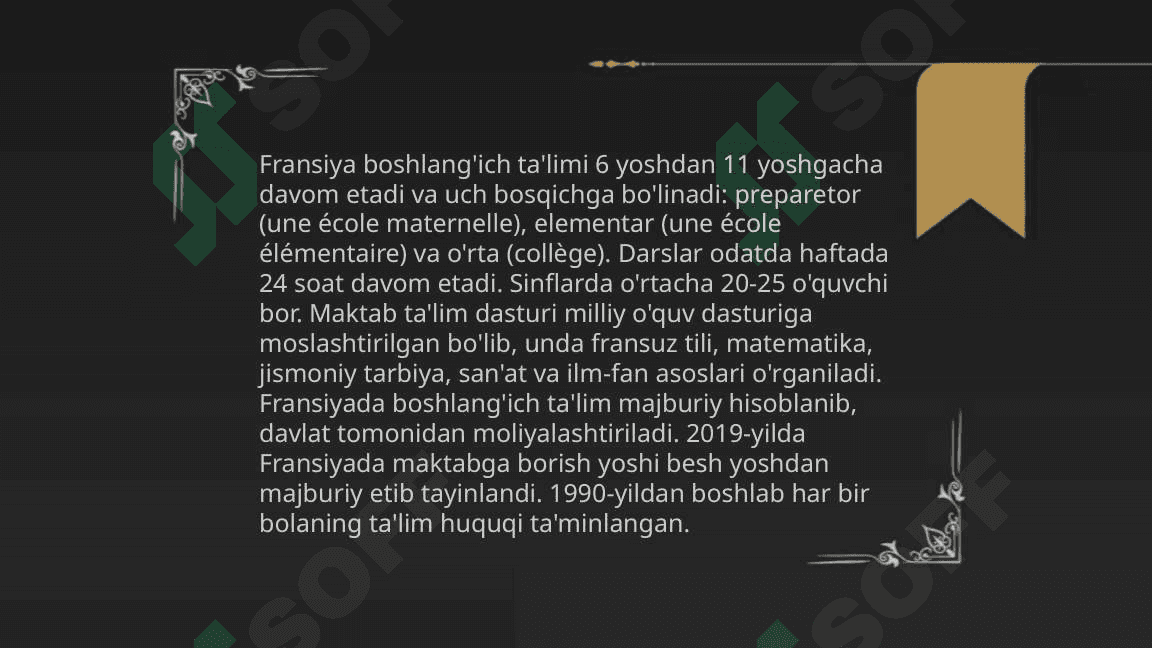 Fransiyada ta'lim siyosatining olib borilishi. Angliya ta'lim tizimi 5