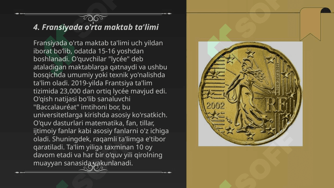 Fransiyada ta'lim siyosatining olib borilishi. Angliya ta'lim tizimi 6