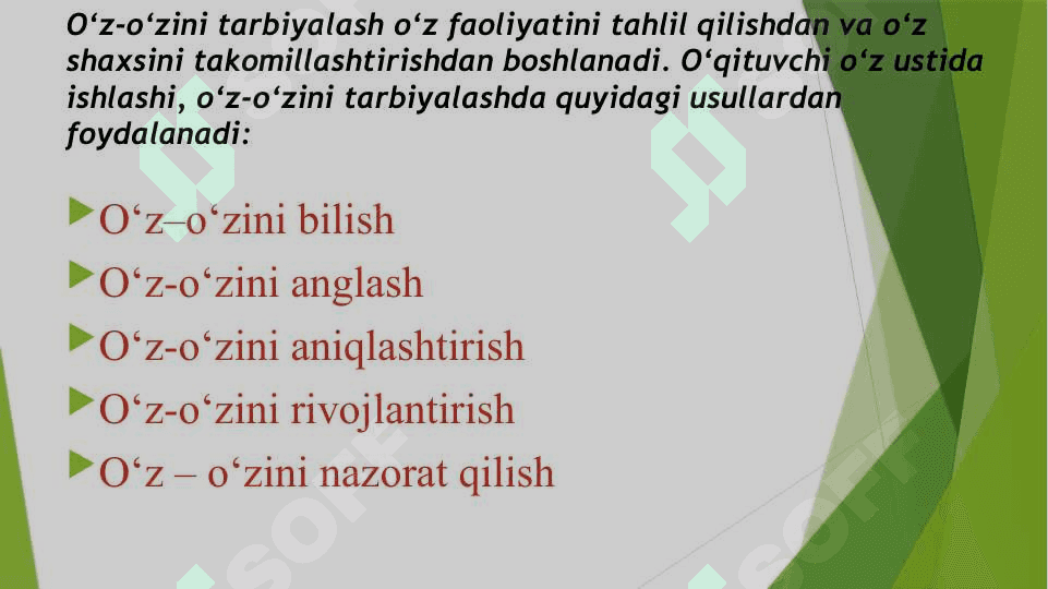 O‘z-o‘zini tarbiyalash va o‘z ustida ishlash. Pedagogika tajribani to‘plash tizimi. 6