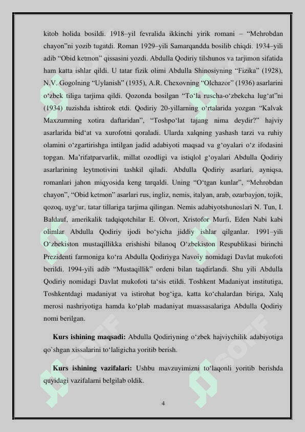 Kurs ishi Abdulla Qodiriy hajviy asarlari 4