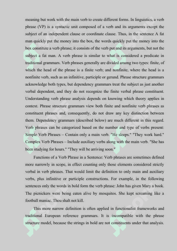 Verb phrase and its grammatical categories 7