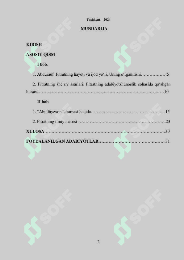 Kurs ishi. Abdurauf Fitratning adabiyotshunoslik faoliyati 2